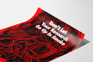 Vintage fire prevention poster 'Don't Let Your Research Go Up In Smoke'