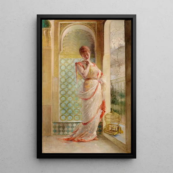 L'oiseau s'est envolé - Édouard Frédéric Wilhelm Richter — framed artwork on a wall