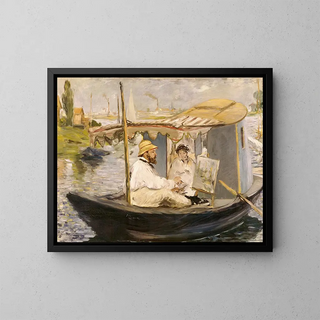 Claude Monet painting in his boat-studio - Édouard Manet — framed artwork on a wall