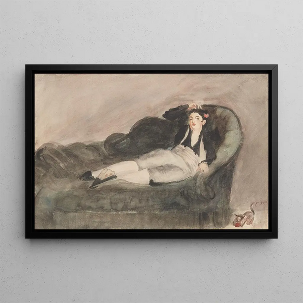 Copy of Young Woman Lying Down in Spanish Costume - Édouard Manet — framed artwork on a wall