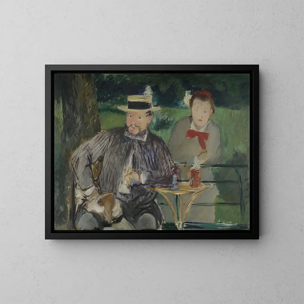 Portrait of Dernest Hosched and his daughter Marthe - Édouard Manet — framed artwork on a wall