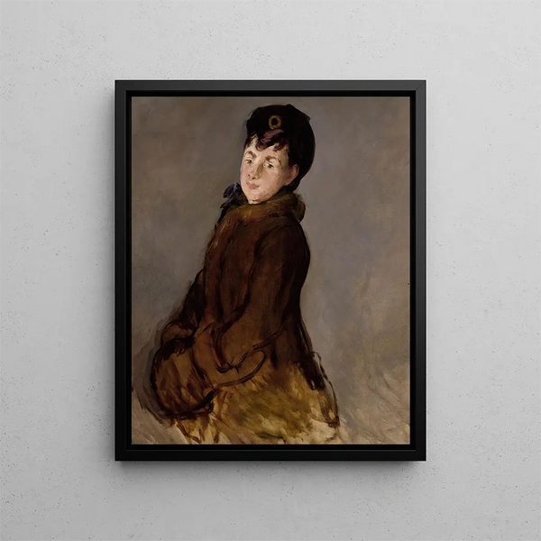 Portrait of Isabelle Lemonnier with a muff - Édouard Manet — framed artwork on a wall