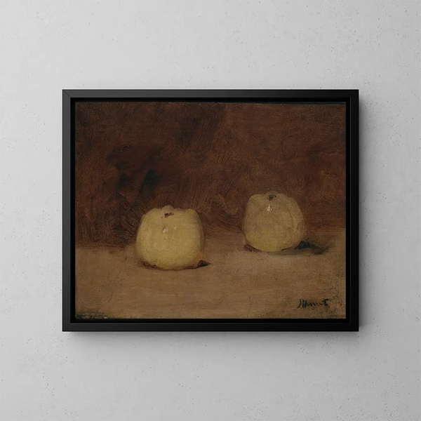Still life with two apples - Édouard Manet — framed artwork on a wall