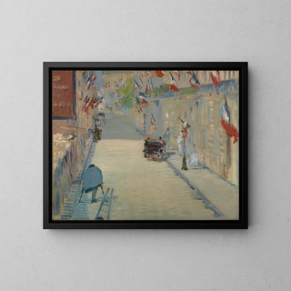 La rue Mosnier avec des drapeaux - Édouard Manet — framed artwork on a wall