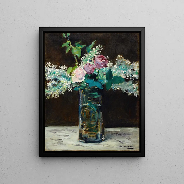 White Lilac and Rose Vase - Édouard Manet — framed artwork on a wall