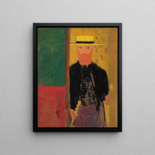 Self-portrait with cane and boater – Édouard Vuillard — framed artwork on a wall