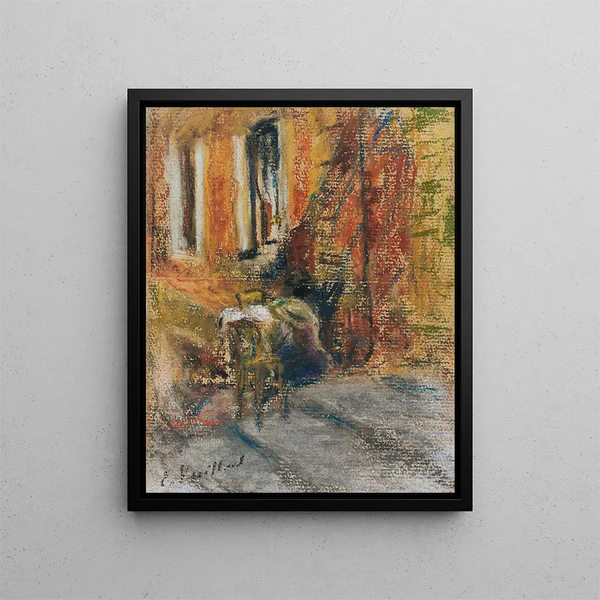 two seated figures on the steps of a house - Édouard Vuillard — framed artwork on a wall