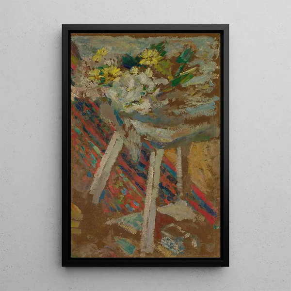 Flowers on a stool - Édouard Vuillard — framed artwork on a wall