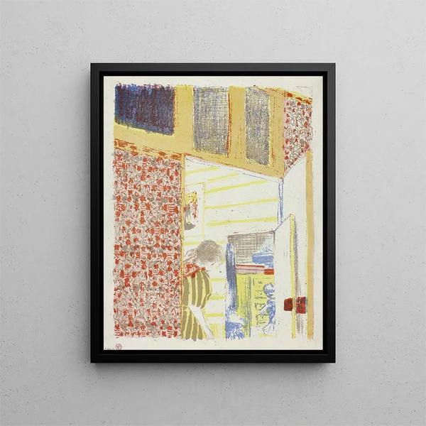 Interior painting with pink wallpaper III - Édouard Vuillard — framed artwork on a wall