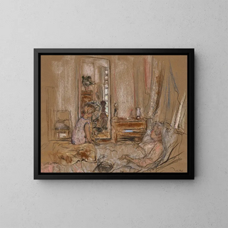 Lulu at Madame Hessel's bedside at the Château des Clayes - Édouard Vuillard — framed artwork on a wall