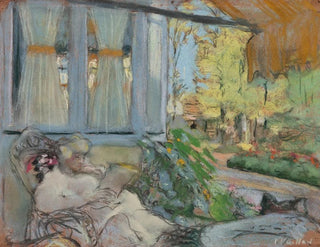 Madame Hessel lisant sur la terrasse du Clos Cézanne - Édouard Vuillard — artwork view