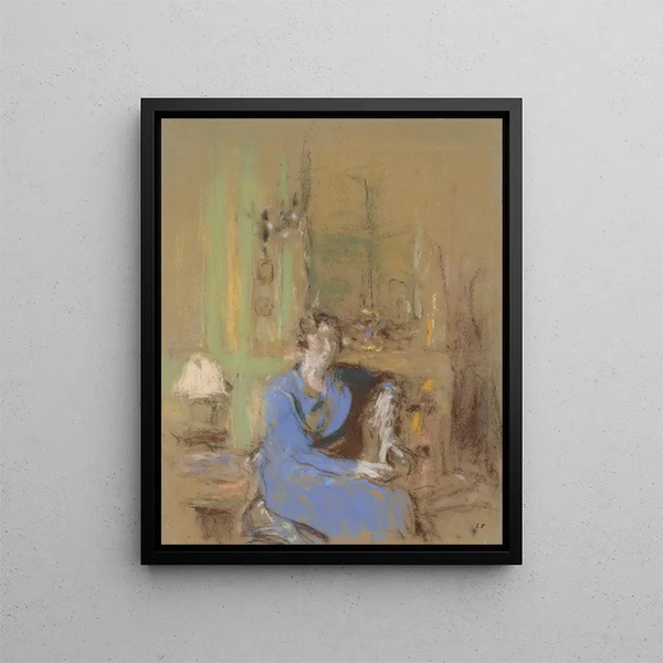 Madame Lucien Sauphar sitting in her living room - Édouard Vuillard — framed artwork on a wall