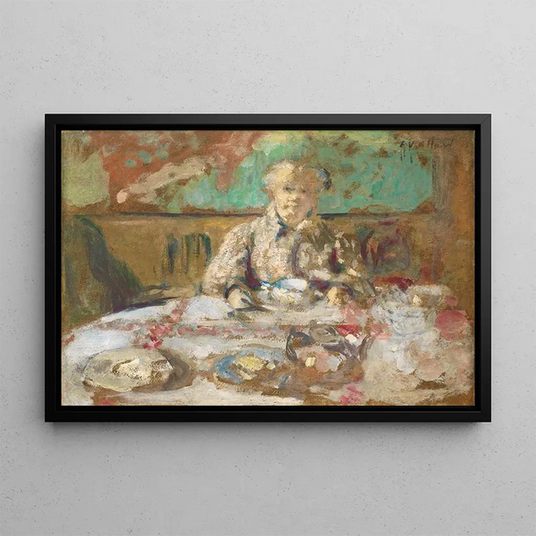 Madame Vuillard at the dinner table - Édouard Vuillard — framed artwork on a wall