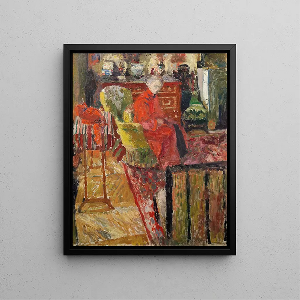 Madame Vuillard in a red bathrobe - Édouard Vuillard — framed artwork on a wall