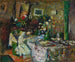 Marcelle Aron in the dining room at Château Rouge - Édouard Vuillard — artwork view
