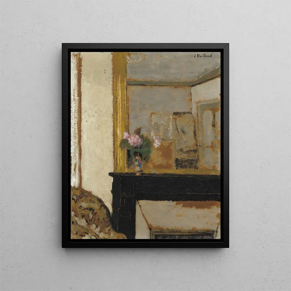 Vase de fleurs sur une cheminée - Édouard Vuillard — framed artwork on a wall