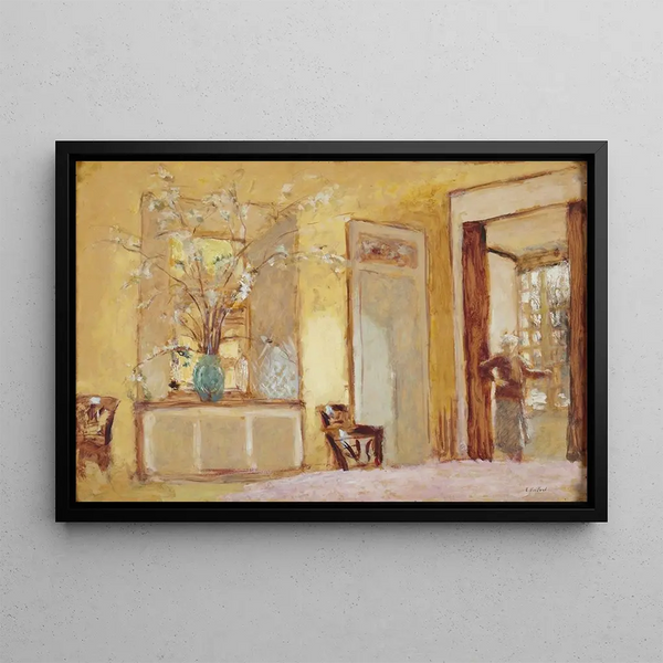 Woman in an Interior Madame Hessel in Clayes - Édouard Vuillard — framed artwork on a wall