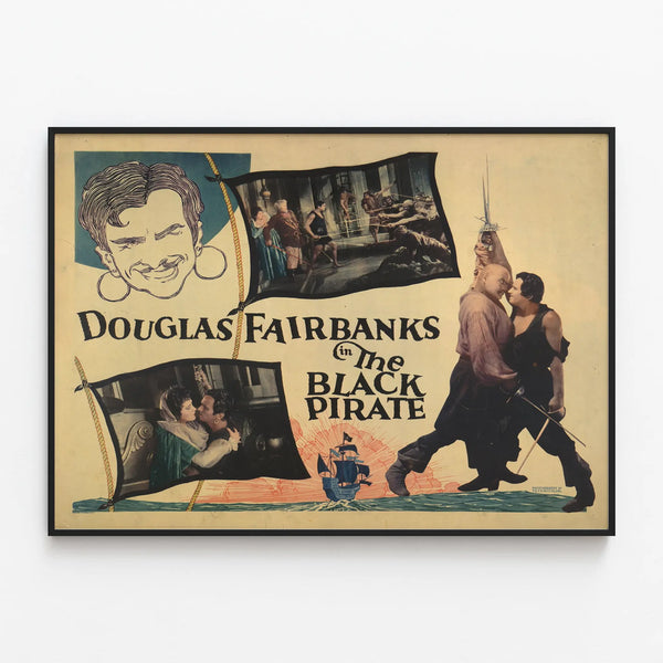 Vintage poster of Douglas Fairbanks - The Black Pirate — framed artwork on a wall