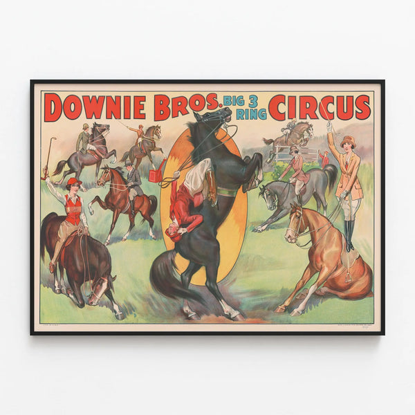 Vintage Circus Poster Downie Bros - Equestrian Wall Decoration — framed artwork on a wall