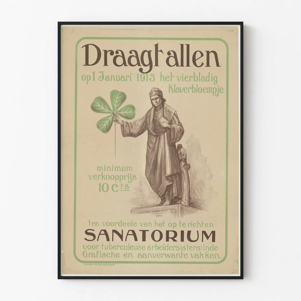 Vintage poster of a four-leaf clover sanatorium 1913