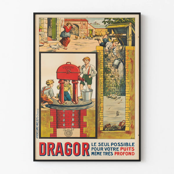 Vintage DRAGOR Advertising Poster for Deep Well Pump