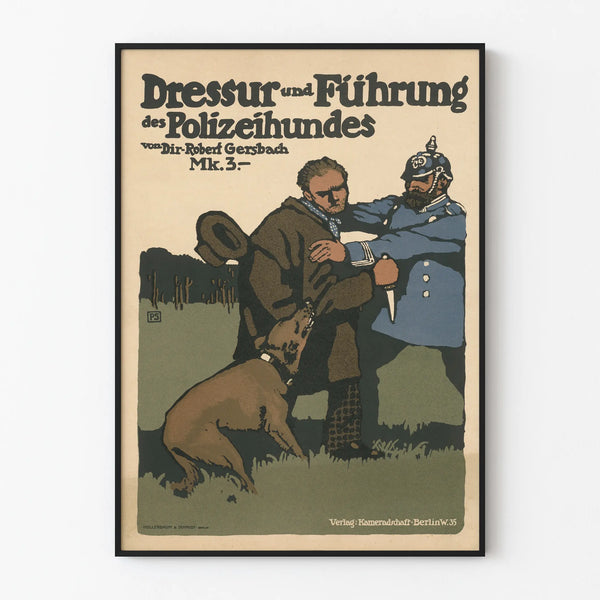 Vintage poster of police dog training