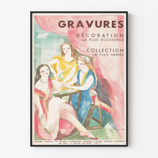 Vintage poster of wall decoration engravings by Marie Laurencin
