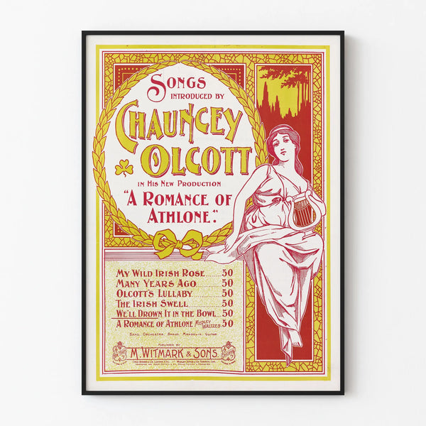 Vintage Irish Music Poster - Chauncey Olcott A Romance of Athlone