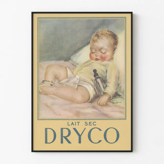 Vintage poster of a sleeping baby for dry milk Dryco