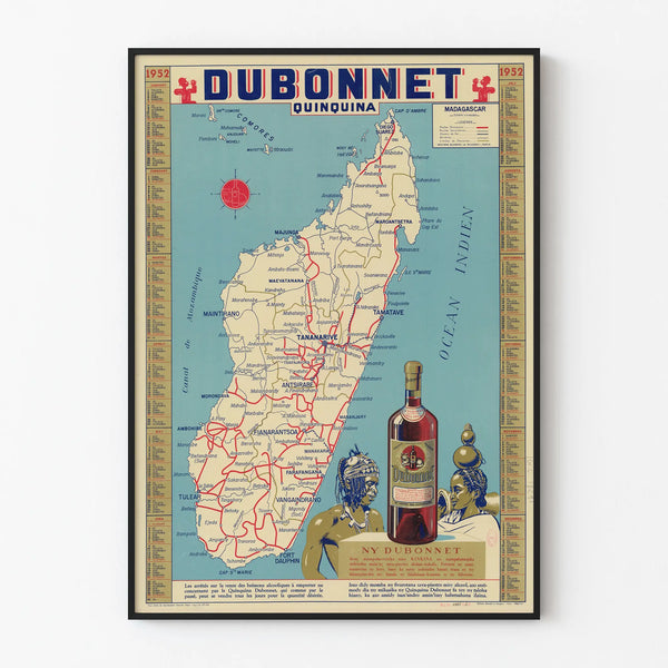Vintage Dubonnet Quinquina Madagascar 1952 poster wall decoration