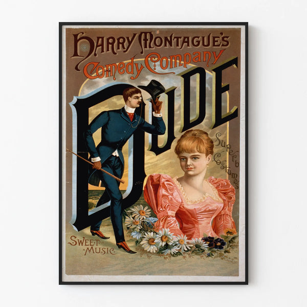 Vintage poster of Harry Montague's Comedy Company Pride period costumes