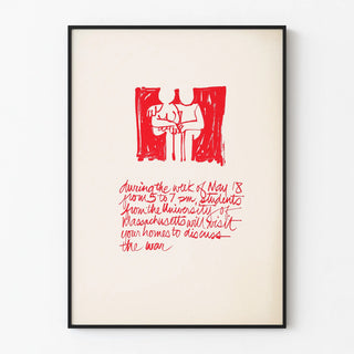Minimalist Poster with Illustration and Red Handwritten Text