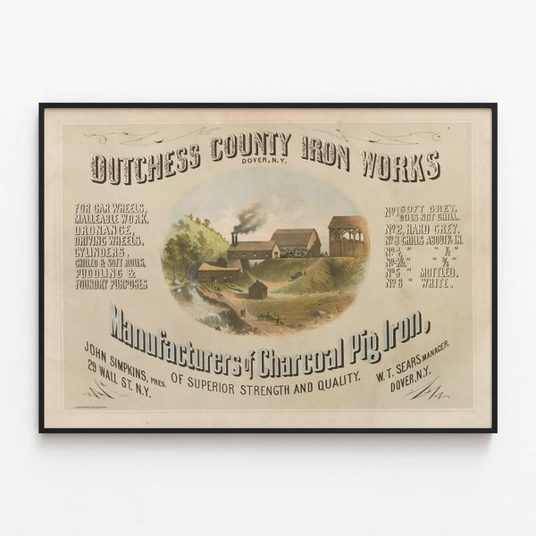 Vintage Dutchess County Iron Works Poster - Industrial Wall Decoration — framed artwork on a wall