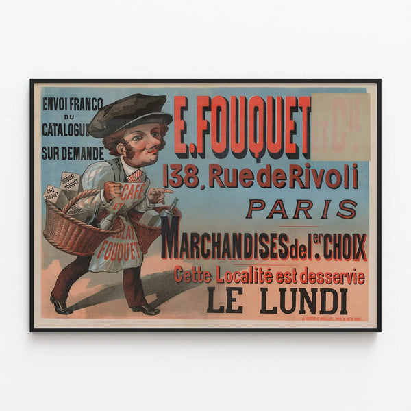 Vintage Poster E. Fouquet 138 Rue de Rivoli Paris — framed artwork on a wall