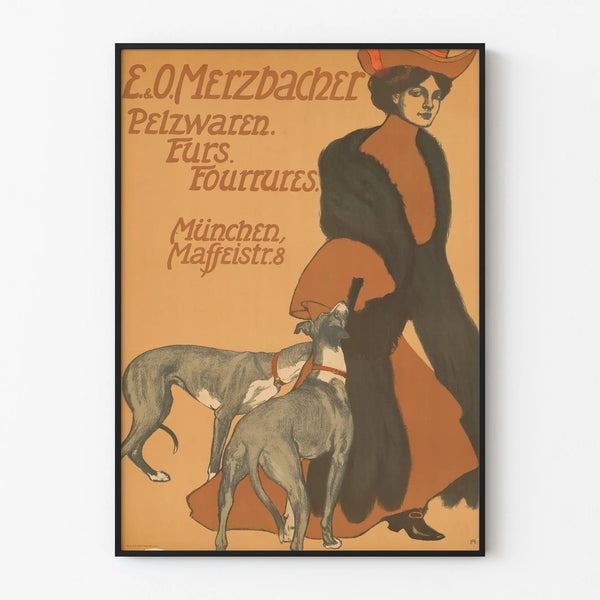 Vintage poster of furs E. & O. Merzbacher in Munich