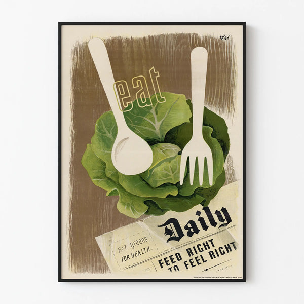 Vintage Eat Greens Poster for Healthy Wall Decoration