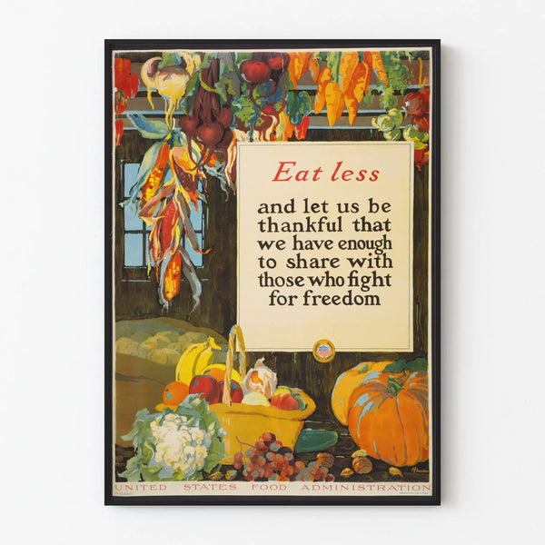 Vintage poster Eat Less – Wall decoration with vegetables and fruits