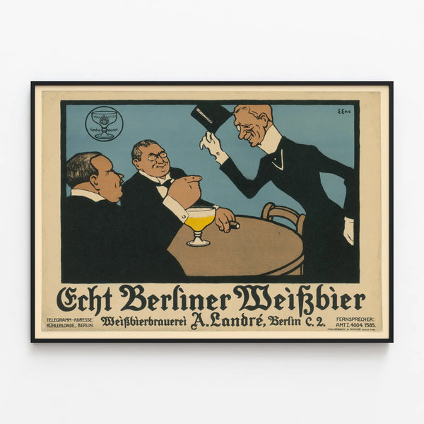 Vintage Advertising Poster Echt Berliner Weißbier — framed artwork on a wall