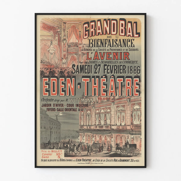 Poster for the Grand Charity Ball at the Eden Theatre 1886