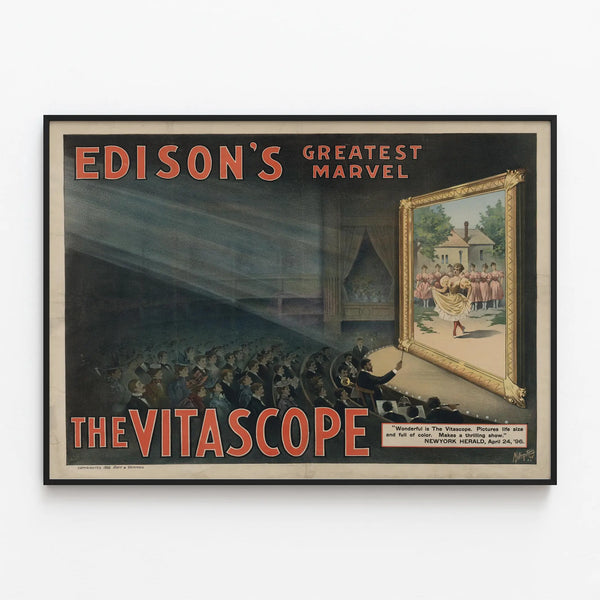Vintage Poster Edison's Greatest Marvel - The Vitascope — framed artwork on a wall