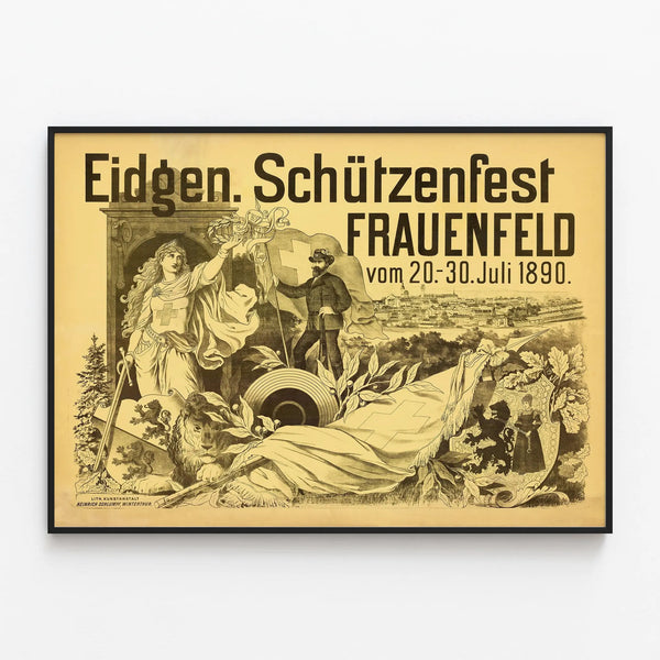 Vintage Poster Eidgen Schützenfest Frauenfeld 1890 — framed artwork on a wall