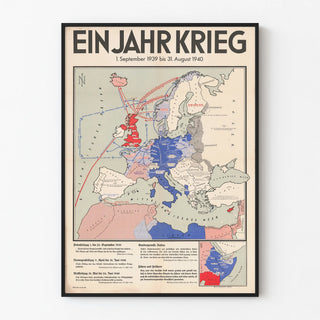 Historical War Map Poster 1939-1940 Europe
