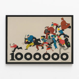 Vintage Poster Eine Million - Illustration of Characters in Race — framed artwork on a wall