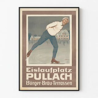 Vintage poster of ice skating Pullach Bürger Bräu terraces
