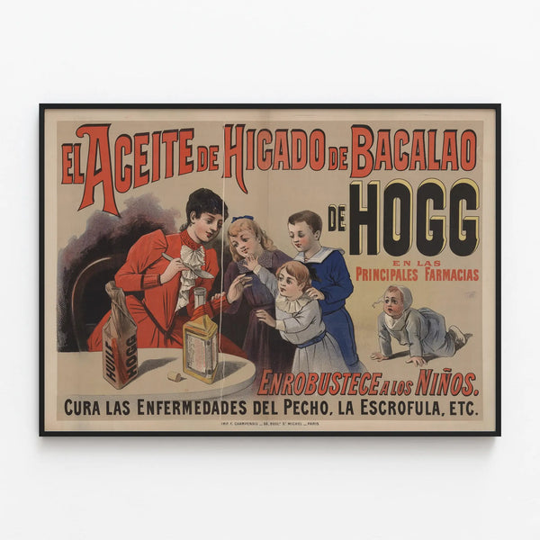 Vintage poster Cod liver oil Hogg — framed artwork on a wall