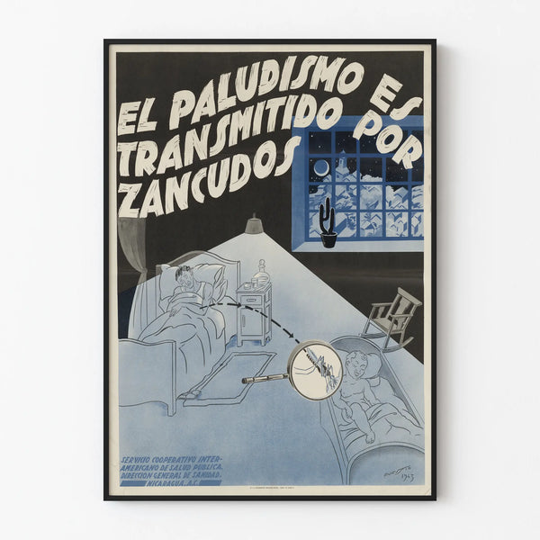 Vintage poster on the transmission of malaria by mosquitoes