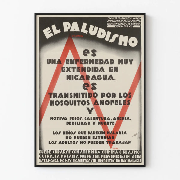Vintage Poster El Paludismo - Awareness Campaign Against Malaria in Nicaragua
