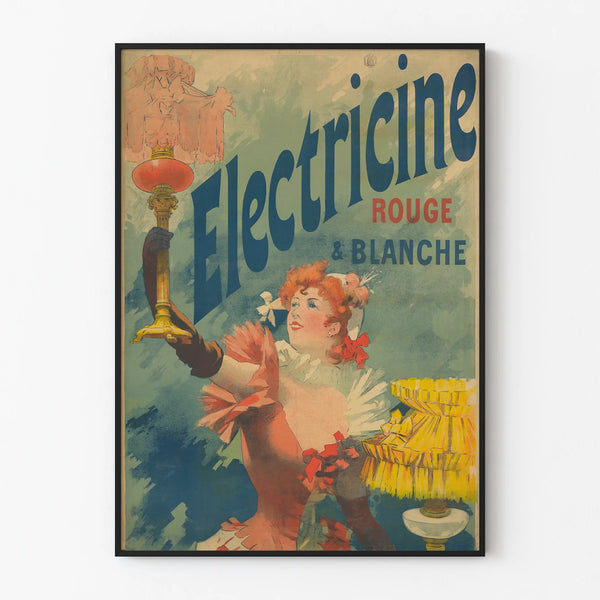 Vintage Electricine Red and White Poster for Retro Wall Decoration