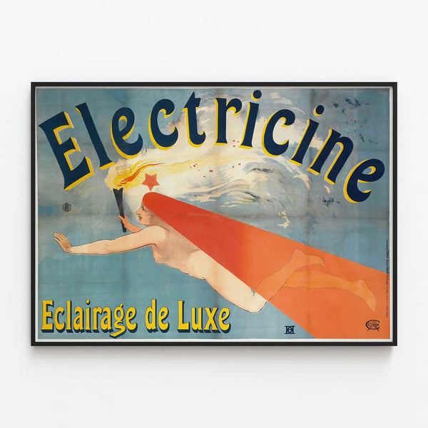 Vintage Electricine luxury lighting poster for wall decoration — framed artwork on a wall