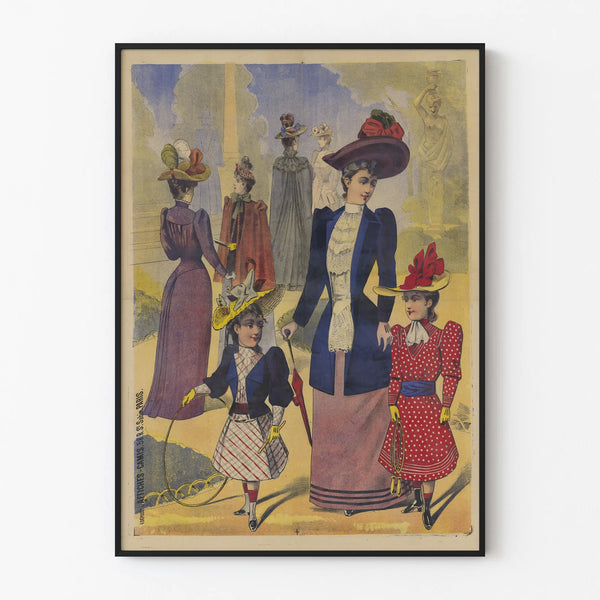 Vintage poster of elegance, woman and little girls with hoop and jump rope